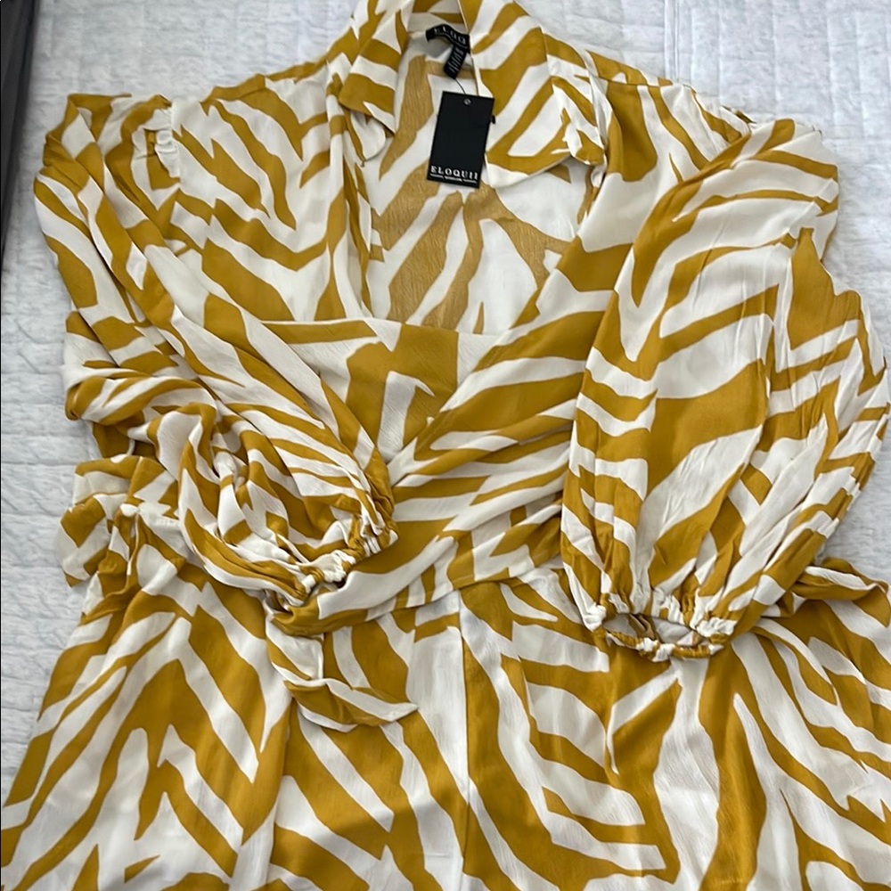 Eloquii Mustard and White Zebra Print 2 pc set